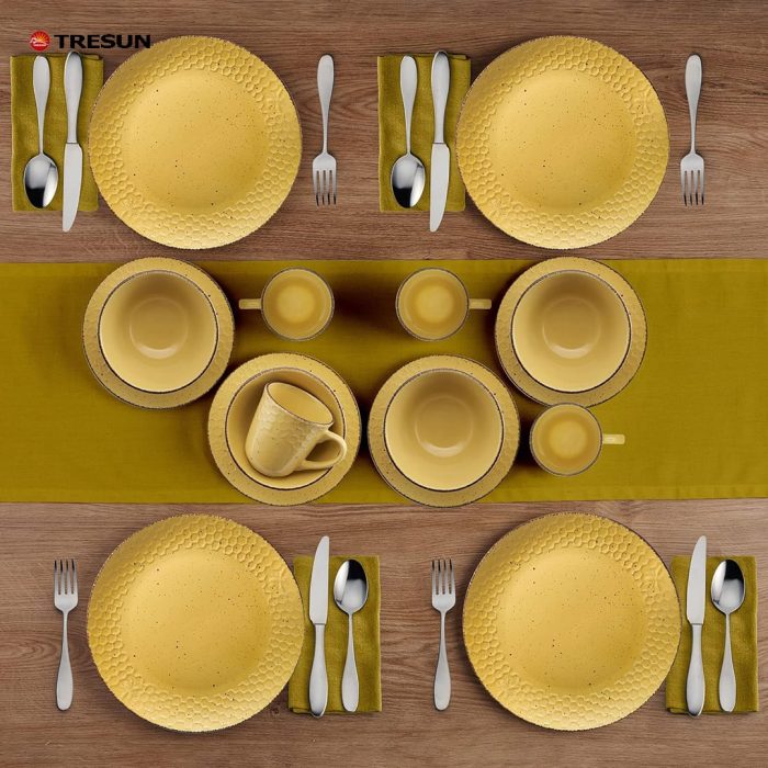 yellow stoneware dinnerware set