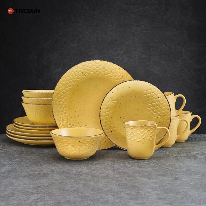 yellow stoneware dinnerware set