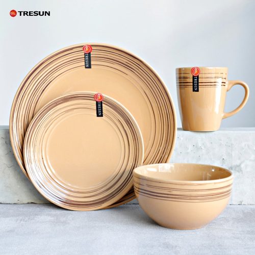Earth Yellow Embossed Stoneware  Dinnerware Set