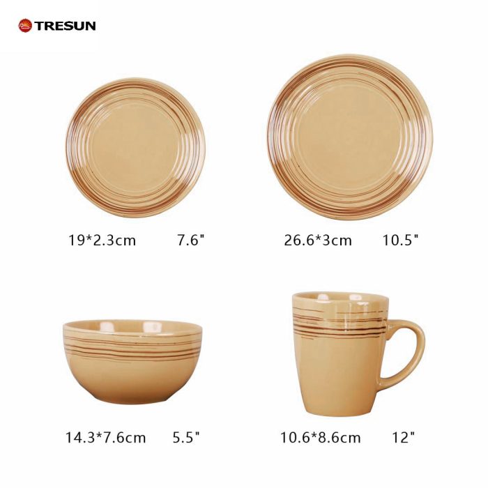 Earth Yellow Embossed Stoneware Dinnerware Set