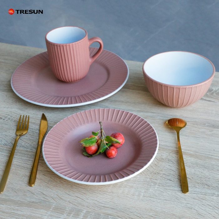 Pink Embossed Stoneware Dinnerware Set