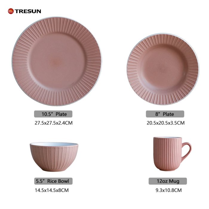 Pink Embossed Stoneware Dinnerware Set