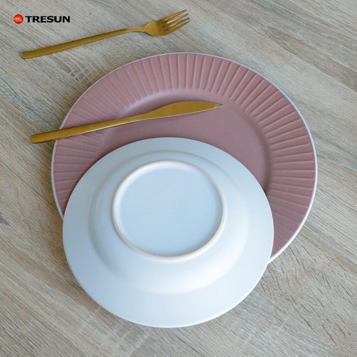 Pink Embossed Stoneware Dinnerware Set