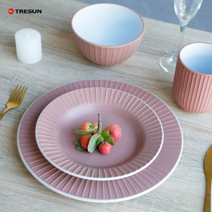 Pink Embossed Stoneware Dinnerware Set