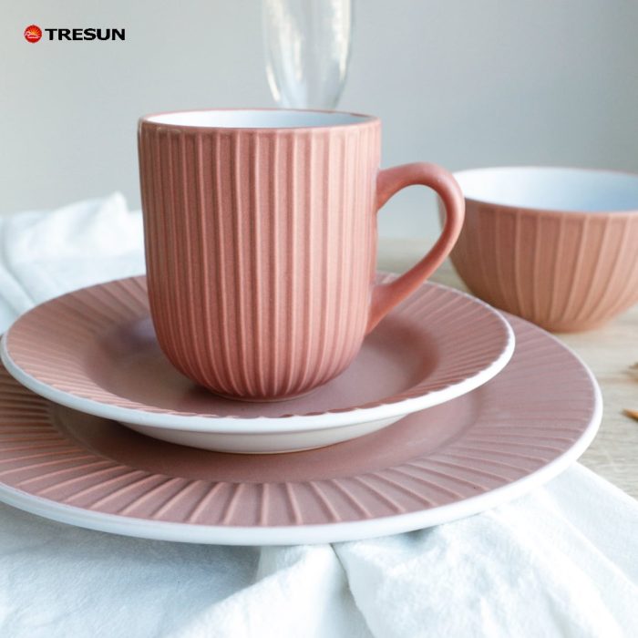 Pink Embossed Stoneware Dinnerware Set