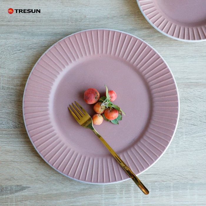 Pink Embossed Stoneware Dinnerware Set