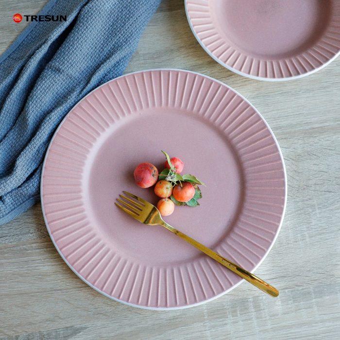 Pink Embossed Stoneware Dinnerware Set