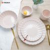 Pink and White Stoneware Embossed Dinnerware Set