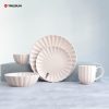 Pink and White Stoneware Embossed Dinnerware Set