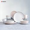 Pink and White Stoneware Embossed Dinnerware Set
