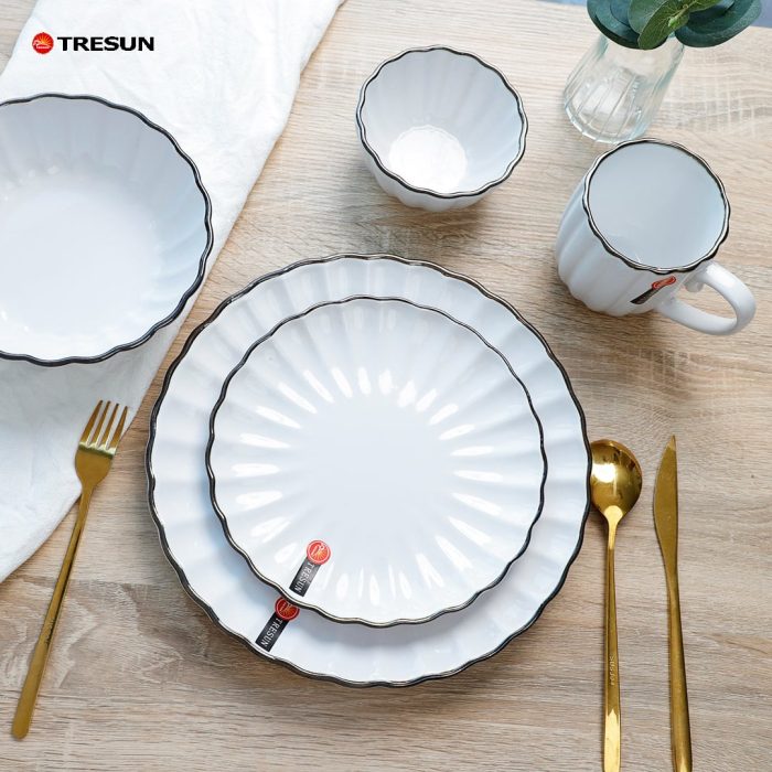 Pink and White Stoneware Embossed Dinnerware Set