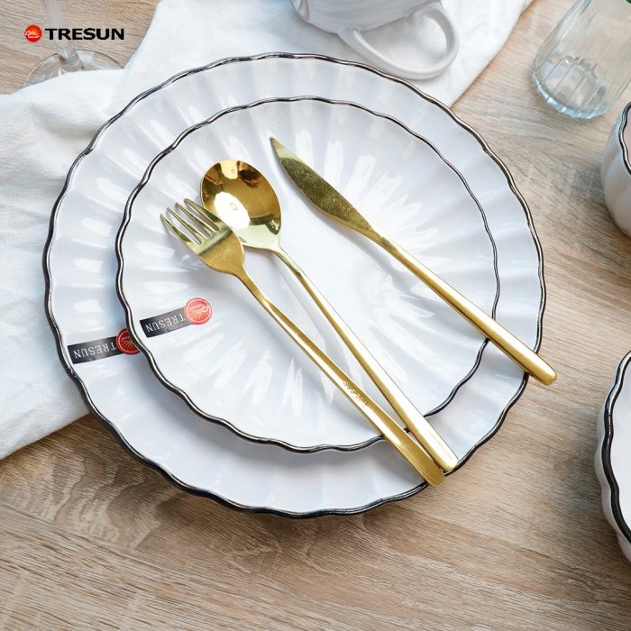 Pink and White Stoneware Embossed Dinnerware Set