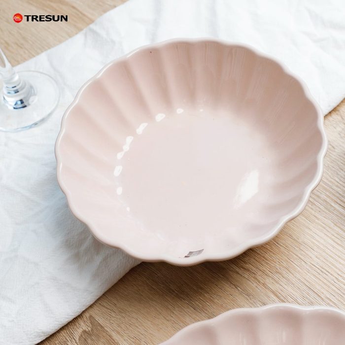 Pink and White Stoneware Embossed Dinnerware Set