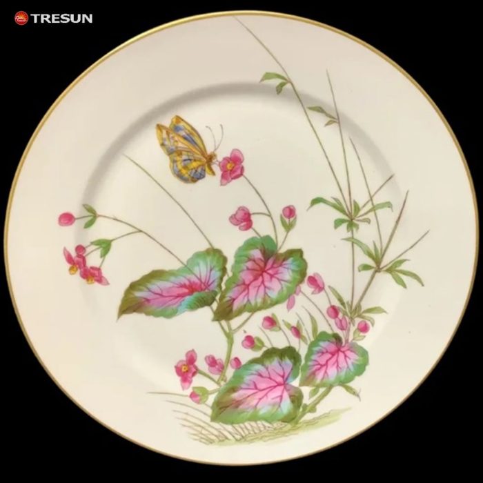 Polychrome Butterfly and Begonia Porcelain Plate