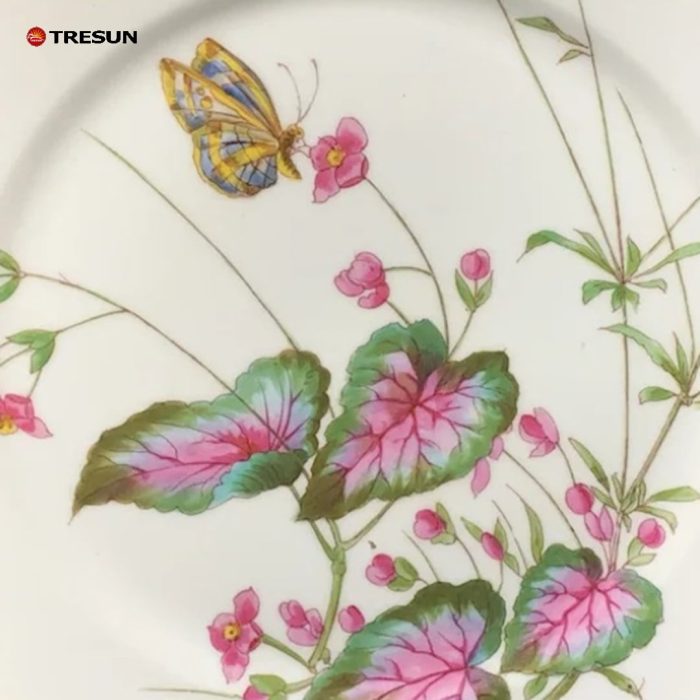 Polychrome Butterfly and Begonia Porcelain Plate