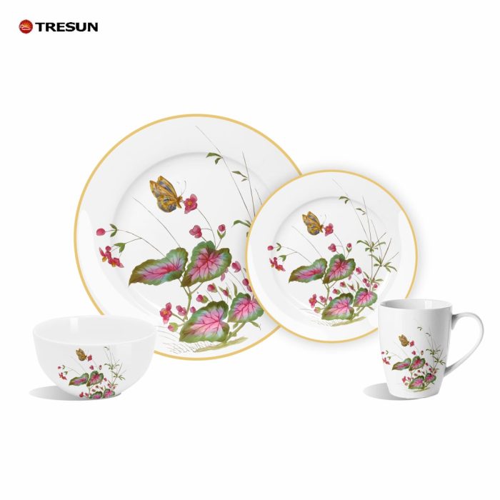 Polychrome Butterfly and Begonia Porcelain Plate