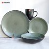 Grey-Green Stoneware Reactive Glaze Dinnerware Set
