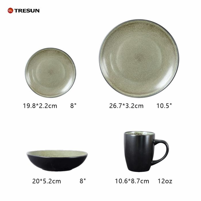 Grey-Green Stoneware Reactive Glaze Dinnerware Set