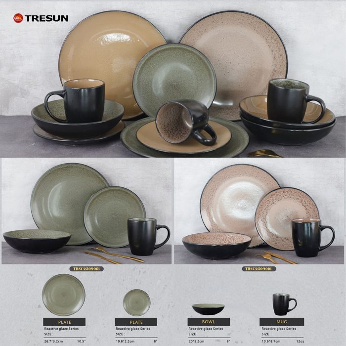 Grey-Green Stoneware Reactive Glaze Dinnerware Set