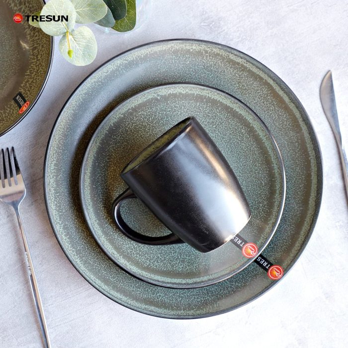 Grey-Green Stoneware Reactive Glaze Dinnerware Set