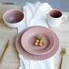 White and Pink Embossed Stoneware Dinnerware Set
