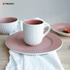 White and Pink Embossed Stoneware Dinnerware Set