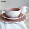 White and Pink Embossed Stoneware Dinnerware Set