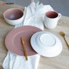 White and Pink Embossed Stoneware Dinnerware Set