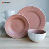 White and Pink Embossed Stoneware Dinnerware Set