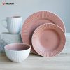 White and Pink Embossed Stoneware Dinnerware Set