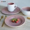 White and Pink Embossed Stoneware Dinnerware Set