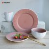 White and Pink Embossed Stoneware Dinnerware Set