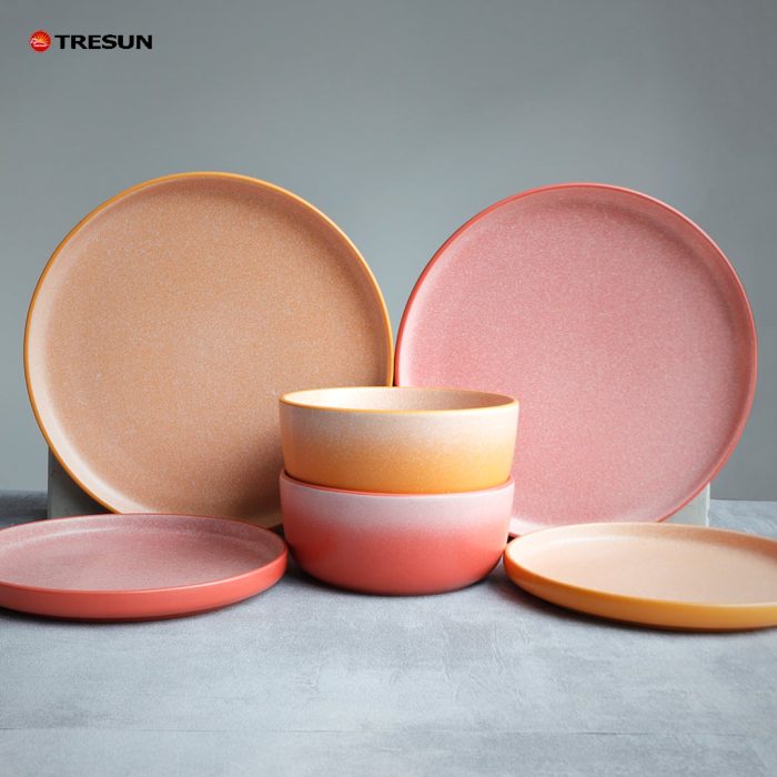 Two-color glaze stoneware reactive dinnerware set