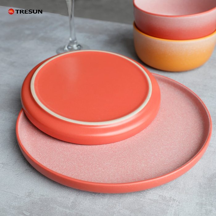 Two-color glaze stoneware reactive dinnerware set