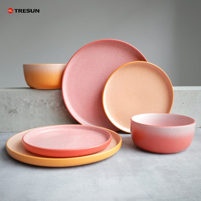 Two-color glaze stoneware reactive dinnerware set