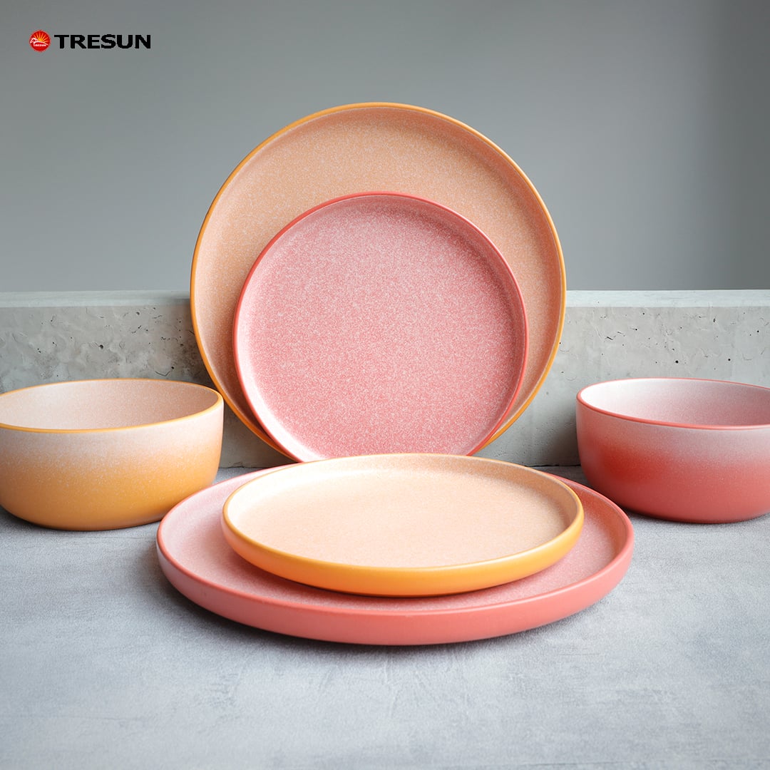 Two-color glaze stoneware reactive dinnerware set