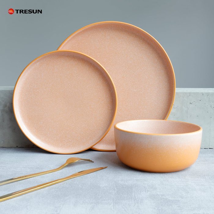 Two-color glaze stoneware reactive dinnerware set
