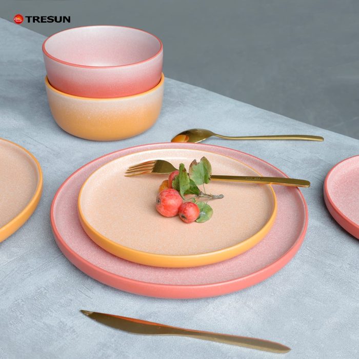 Two-color glaze stoneware reactive dinnerware set