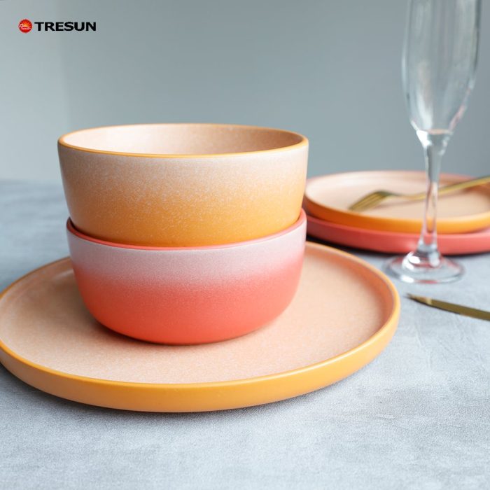 Two-color glaze stoneware reactive dinnerware set
