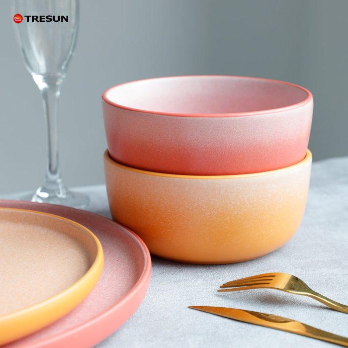 Two-color glaze stoneware reactive dinnerware set