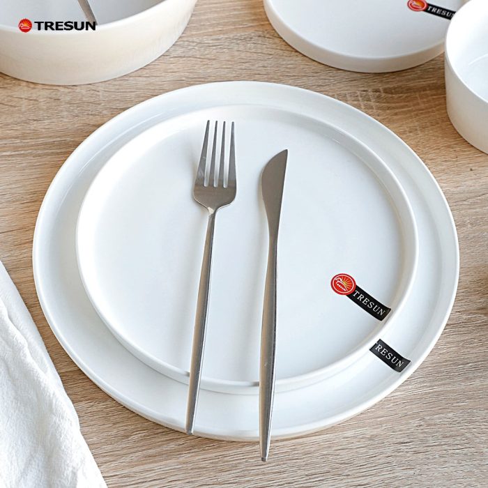 Straight Edge Porcelain Plates & Bowl