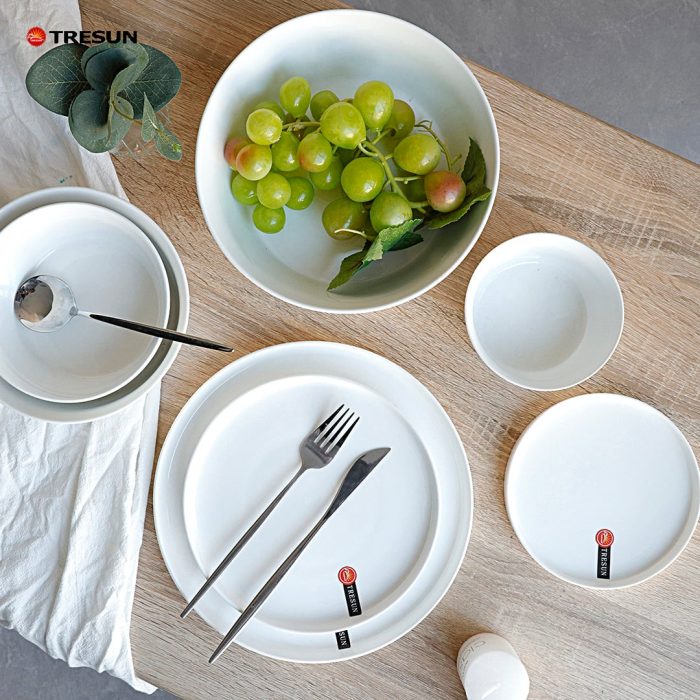 Straight Edge New Bone China Plates & Bowl