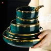 24-Piece Green Modern Porcelain Dish Set