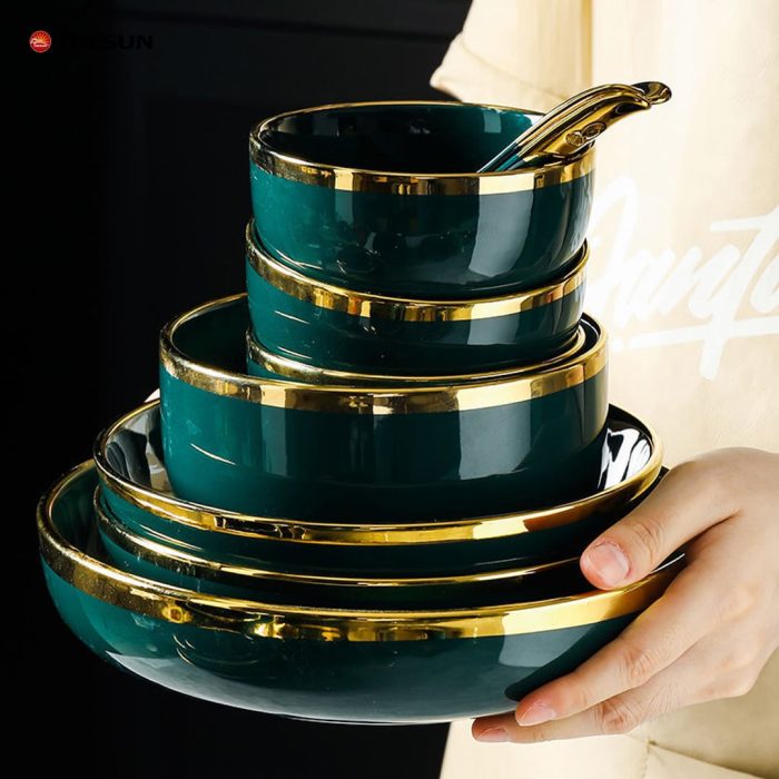 24-Piece Green Modern Porcelain Dish Set
