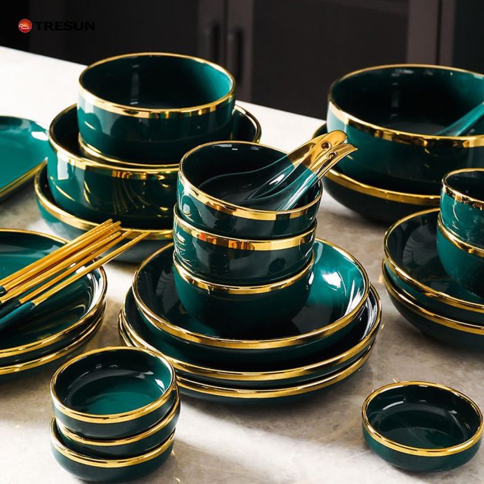 24-Piece Green Modern Porcelain Dish Set